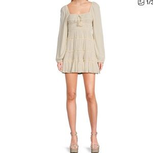 Chelsea & Violet Ruffle Tiered Smocked Mini Dress in Cream